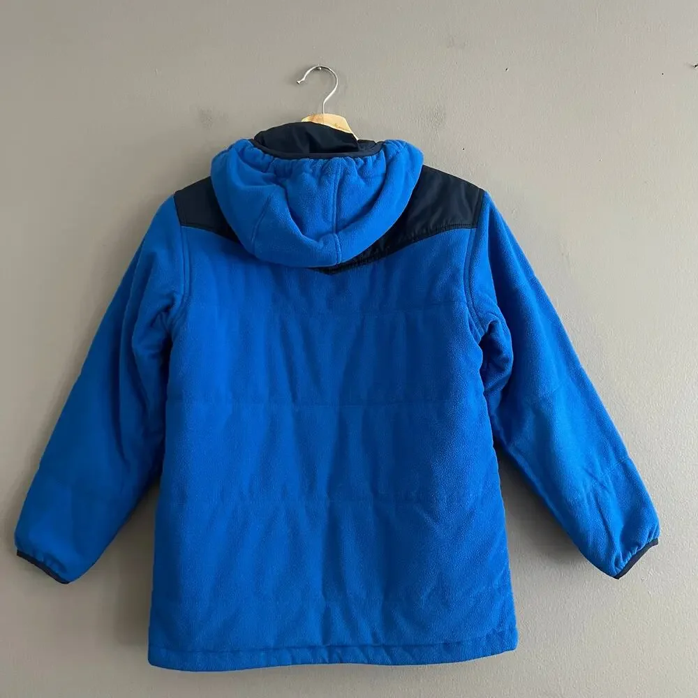The North Face Boys Medium Reversible Puffer Fleece Jacket Navy Blue Hooded